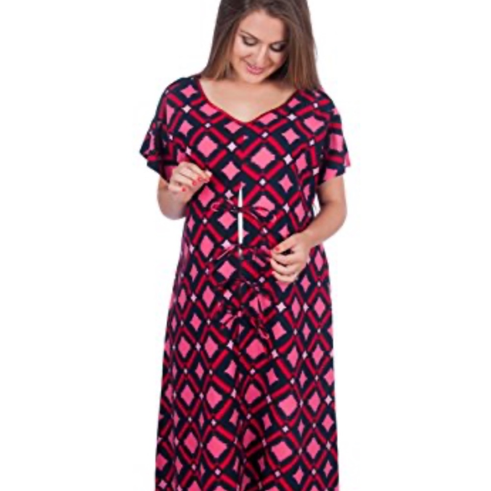 My Bella Mama Pink and Black Geometric Maternity Maxi Dress